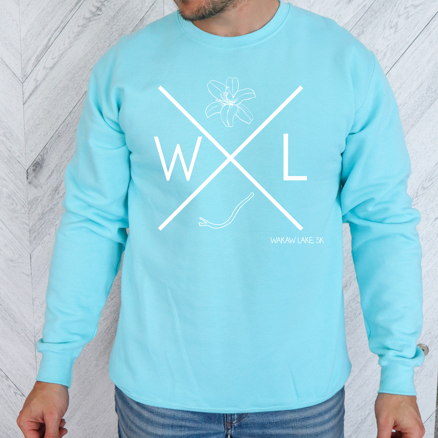 WAKAW LAKE Custom Crewneck - Adult: Dark Heather / Wakaw Lake Word Art / Small