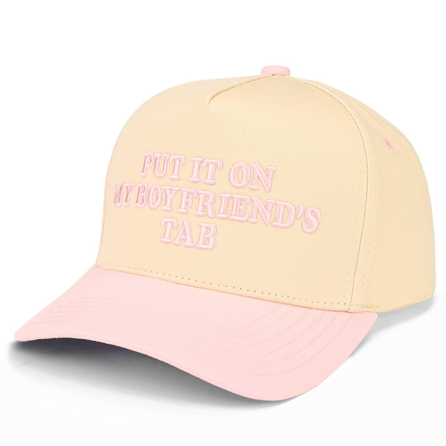 C.C PUT IT ON MY BOYFRIEND'S TAB Letter Two Tone Trucker Hat: Sky Blue