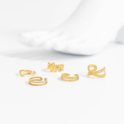 18K Gold PVD Stainless Steel Adjustable Double Bar Toe Ring: Gold
