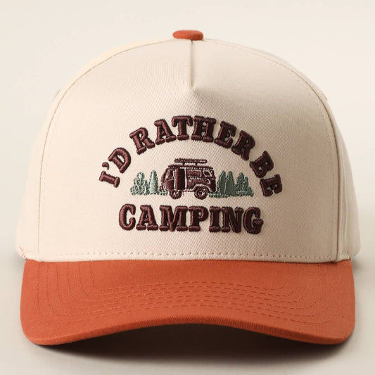 I'D RATHER BE CAMPING 3D Embroidered Two-Tone Trucker Hat: RST / One Size