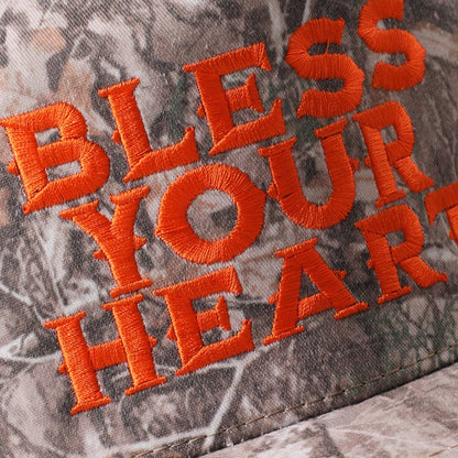BLESS YOUR HEART Embroidery Camo Trucker Hat
: DK CAMO