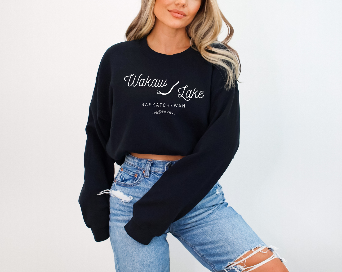 WAKAW LAKE Custom Crewneck - Adult: Dark Heather / Wakaw Lake Word Art / Small
