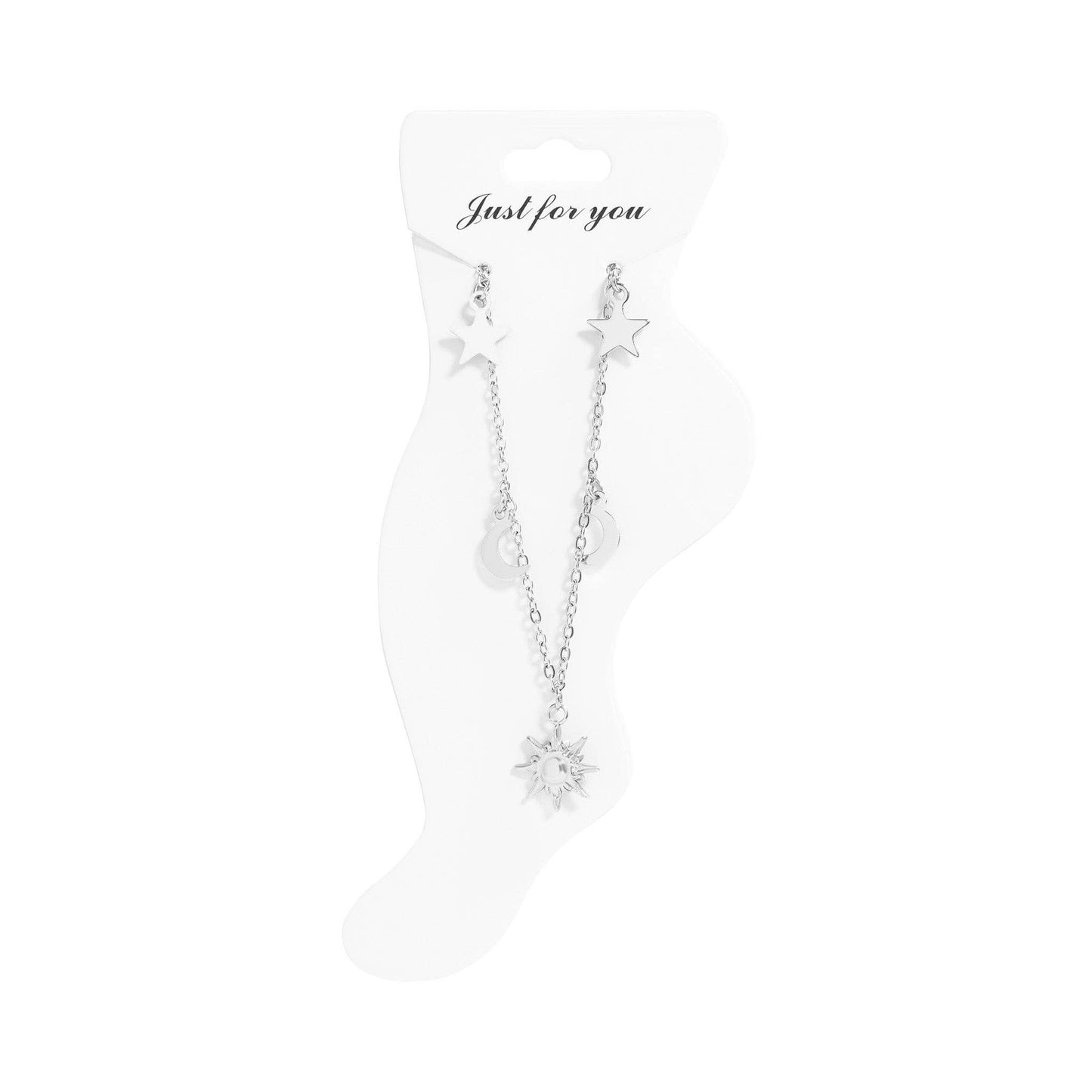 18K Gold PVD Stainless Steel Moon & Star Charm Anklet: Gold