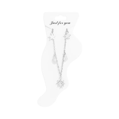 18K Gold PVD Stainless Steel Moon & Star Charm Anklet: Gold