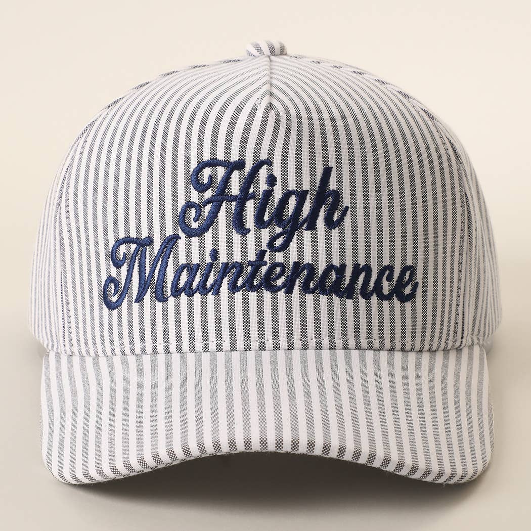 High Maintenance Embroidered Stripe Pattern Trucker Hat: NAVY / ONE SIZE