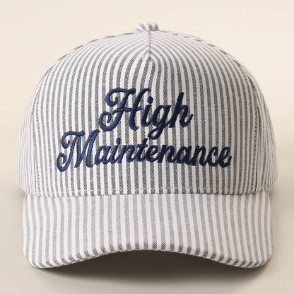 High Maintenance Embroidered Stripe Pattern Trucker Hat: NAVY / ONE SIZE
