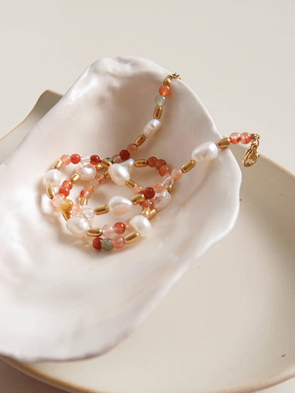 18K Non-Tarnish Bohemian Stone and Bead Bracelet: Jolin-Rose