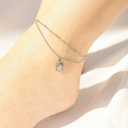18K Gold PVD Stainless Steel Sea Turtle Charm Anklet: Gold