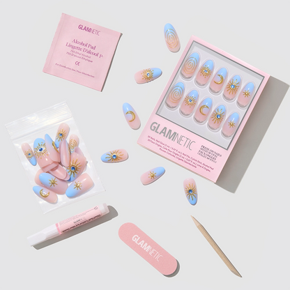 Spirited Sky Press-On Nails | Blue Gold Ombre Medium Oval