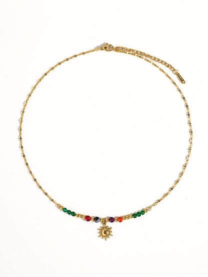 Olimpia 18K Gold Sun Necklace with Beads: Multi-Colored