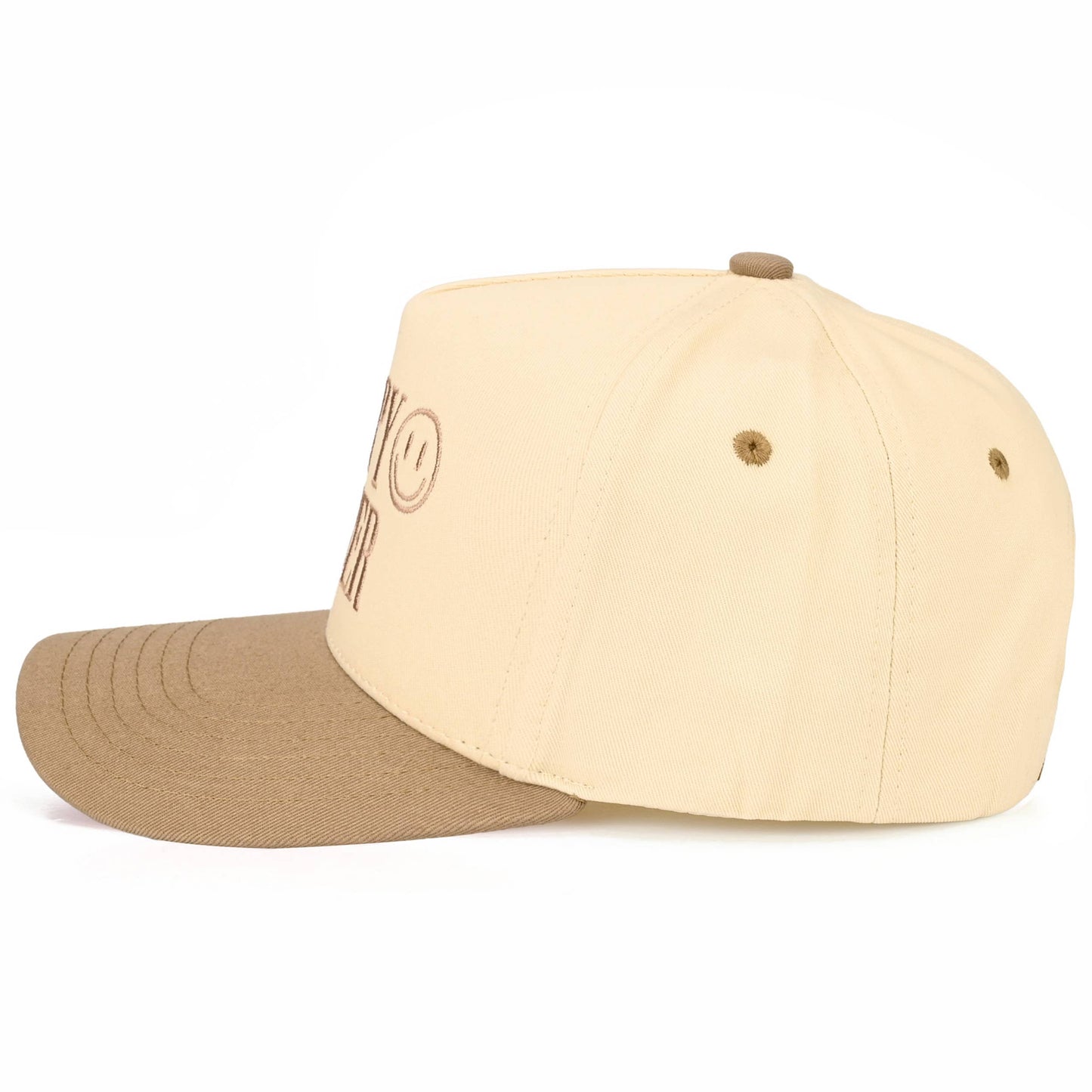 C.C HAPPY CAMPER Letter Embroidered on Two Tone Trucker Hat: Dark Green
