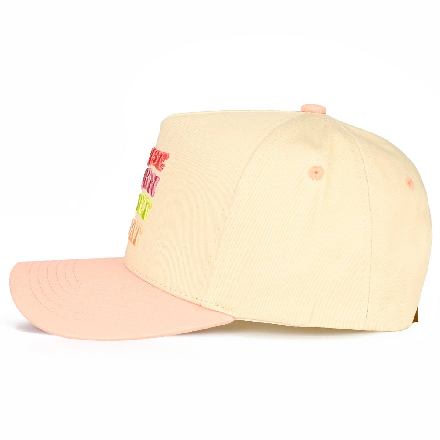 C.C SUNRISE SUNBURN SUNSET REPEAT on Two Tone Trucker Hat: Peach