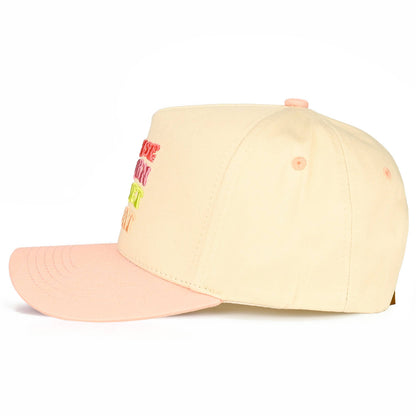 C.C SUNRISE SUNBURN SUNSET REPEAT on Two Tone Trucker Hat: Peach