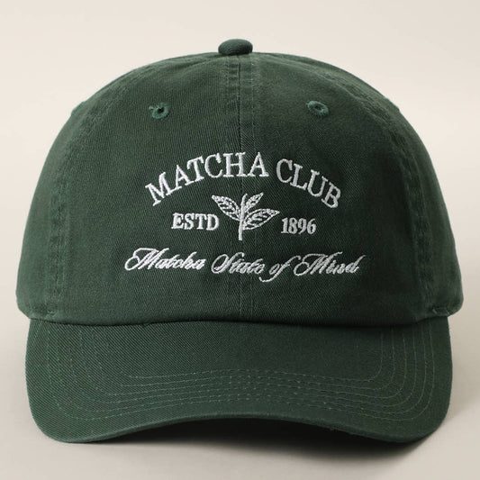 MATCHA CLUB Embroidered Cotton Baseball Cap: DK GREEN / ONE SIZE