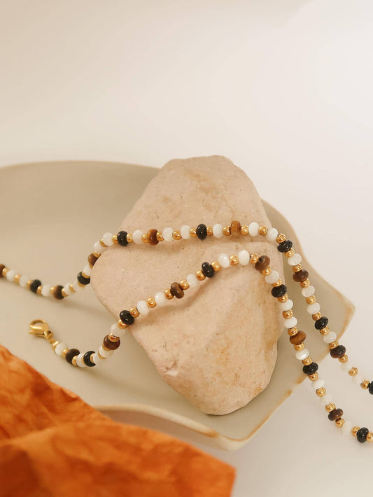 Arrow 18K Gold Non-Tarnish Boho Beaded Necklace: Brown