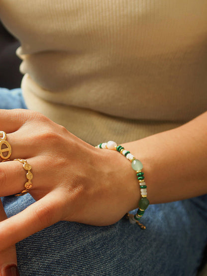 18K Non-Tarnish Bohemian Stone and Bead Bracelet: Jolin-Rose