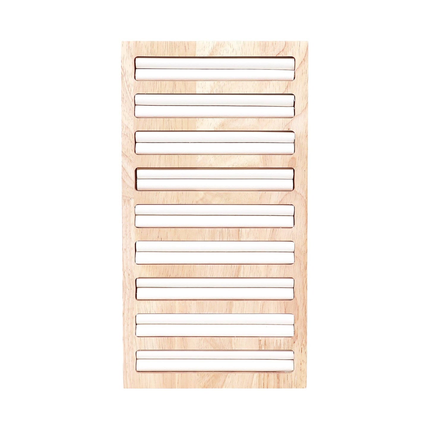 Natural Wood & Leather Slotted Ring Display: White