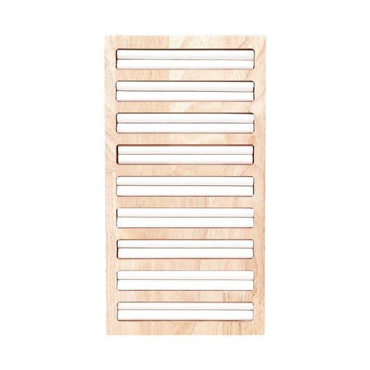 Natural Wood & Leather Slotted Ring Display: White