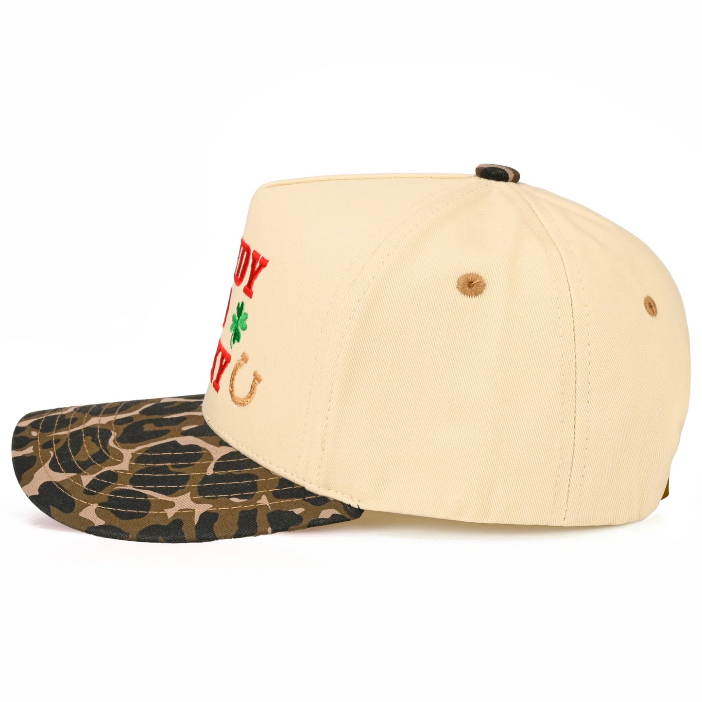 C.C HOWDY GO LUCKY Letter on Two Tone Trucker Hat: Leopard