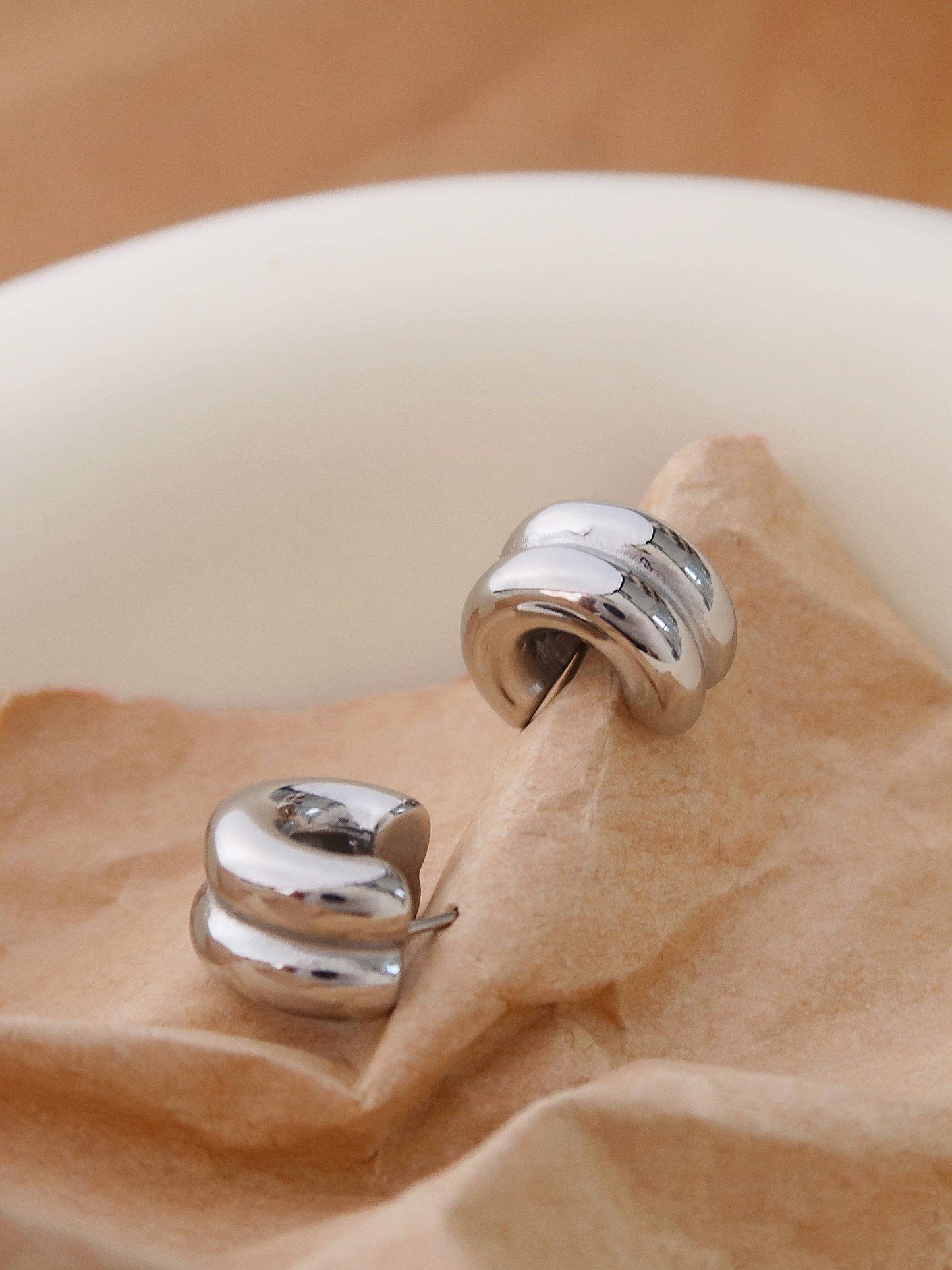 Emma Non-Tarnish Double C-Hoop Earring: Silver