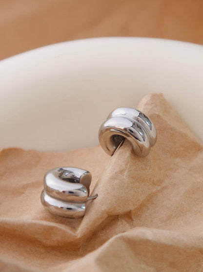 Emma Non-Tarnish Double C-Hoop Earring: Silver