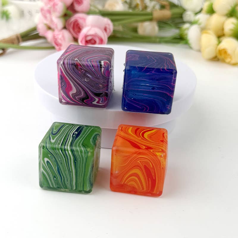 Marble Ice Cube Squishy Slow Rising Stress Toy: Blue Marble / 2.2 in