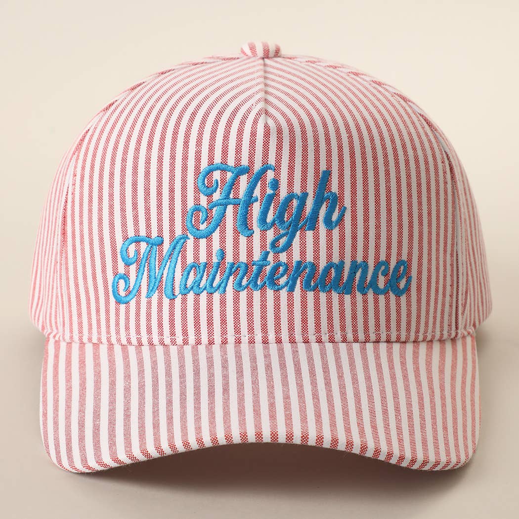High Maintenance Embroidered Stripe Pattern Trucker Hat: NAVY / ONE SIZE