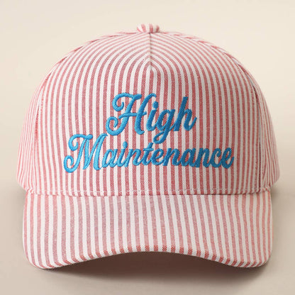 High Maintenance Embroidered Stripe Pattern Trucker Hat: NAVY / ONE SIZE