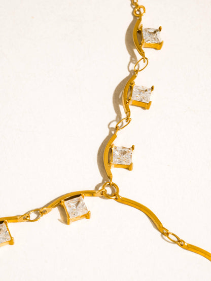 Yonder 18K Gold Non-Tarnish CZ Y Drop Necklace: Yellow Gold