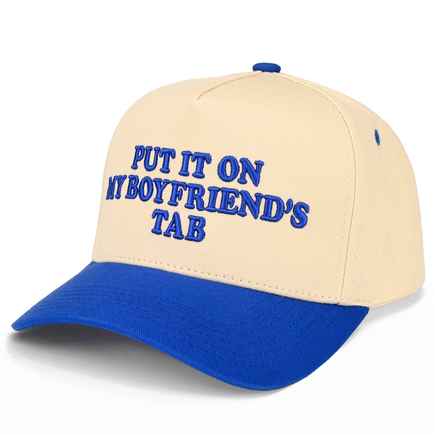 C.C PUT IT ON MY BOYFRIEND'S TAB Letter Two Tone Trucker Hat: Sky Blue