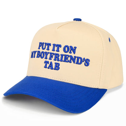 C.C PUT IT ON MY BOYFRIEND'S TAB Letter Two Tone Trucker Hat: Sky Blue