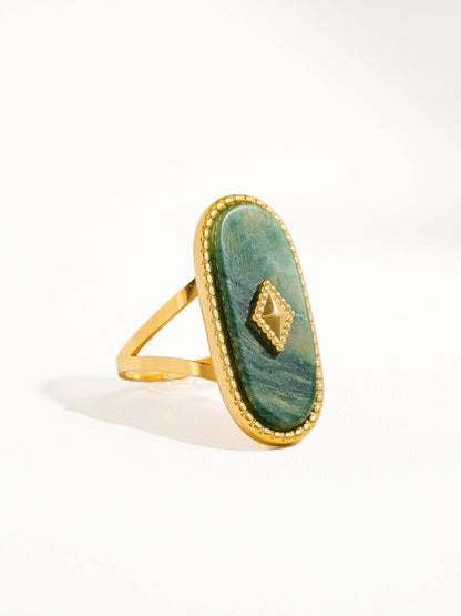 Dakota Non Tarnish Adjustable Ring with Natural Stone: Green