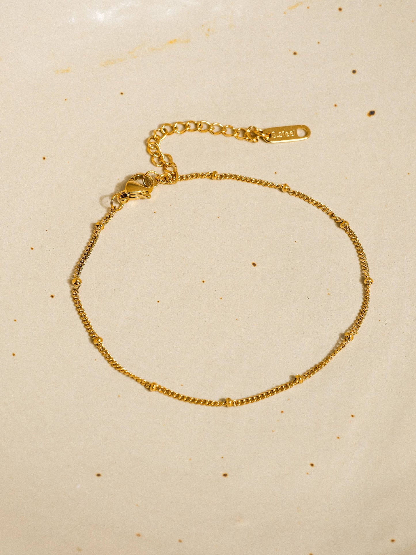 Vivi 18K Gold Non-Tarnish Classic Beaded Chain Anklets: Yellow Gold