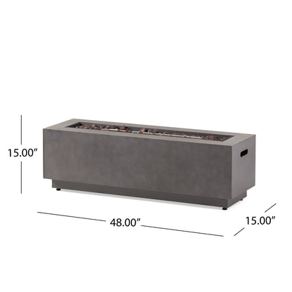 Rectangular Iron Fire Pit 50000 BTU for Patio: Stone Gray