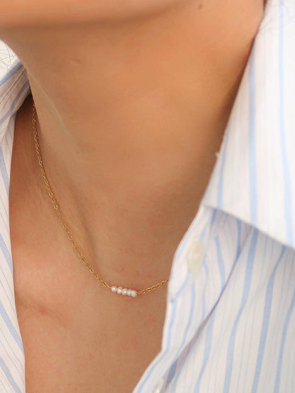 18K Non-Tarnish Petite Pearl Chokers: Yellow Gold / Leilani-Multi Pearl