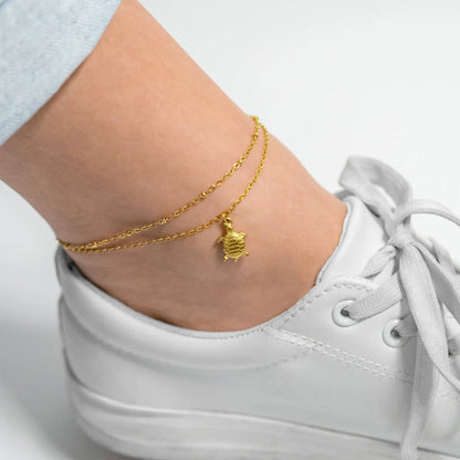 18K Gold PVD Stainless Steel Sea Turtle Charm Anklet: Gold