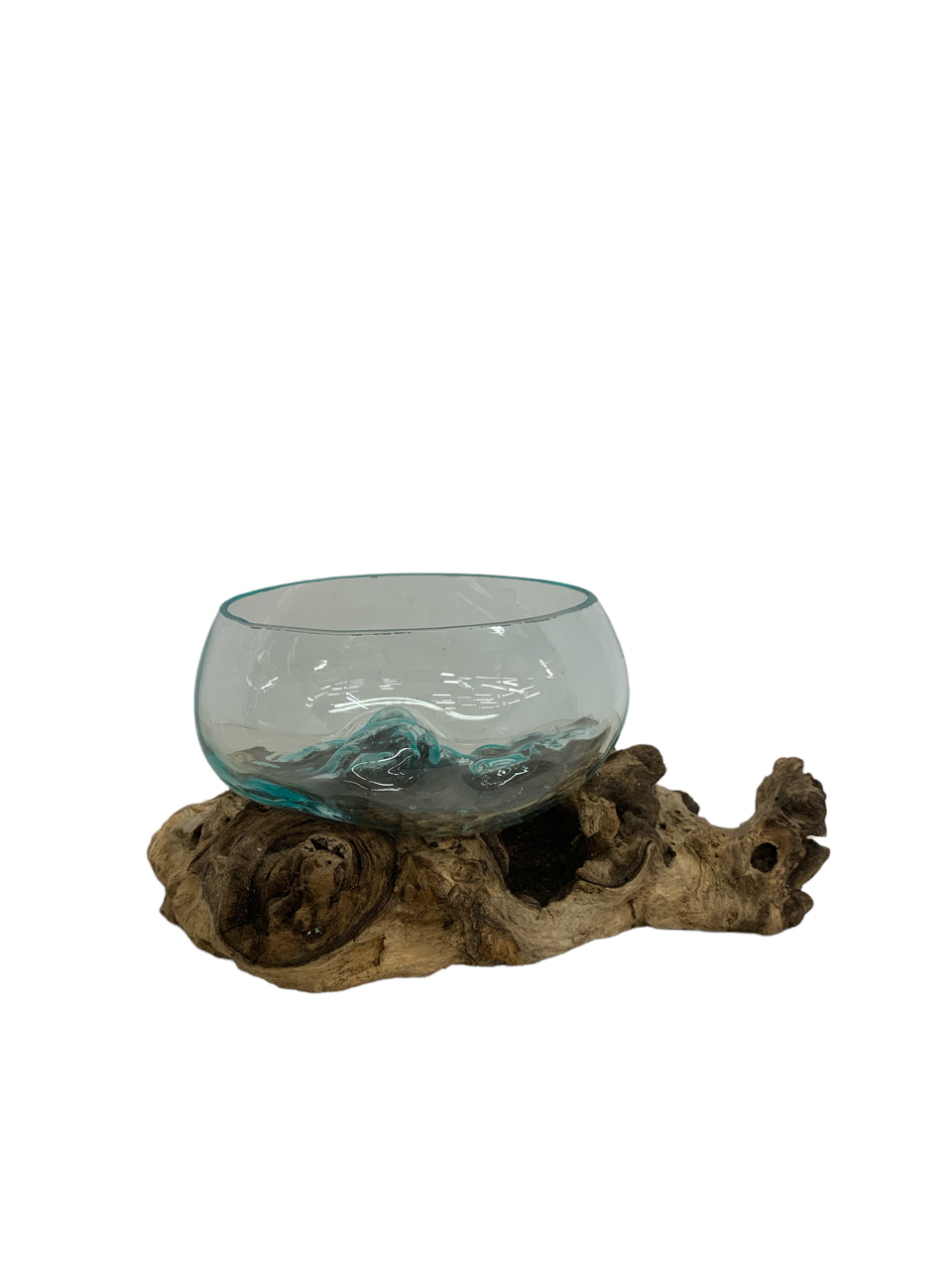 Glass Bowl on Wood Base/Succulent Dish