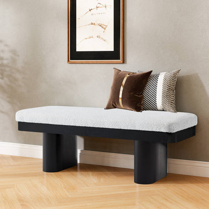 47.5" Wood Bed Bench Ottoman, Teddy Velvet Entryway Bench: Walnut