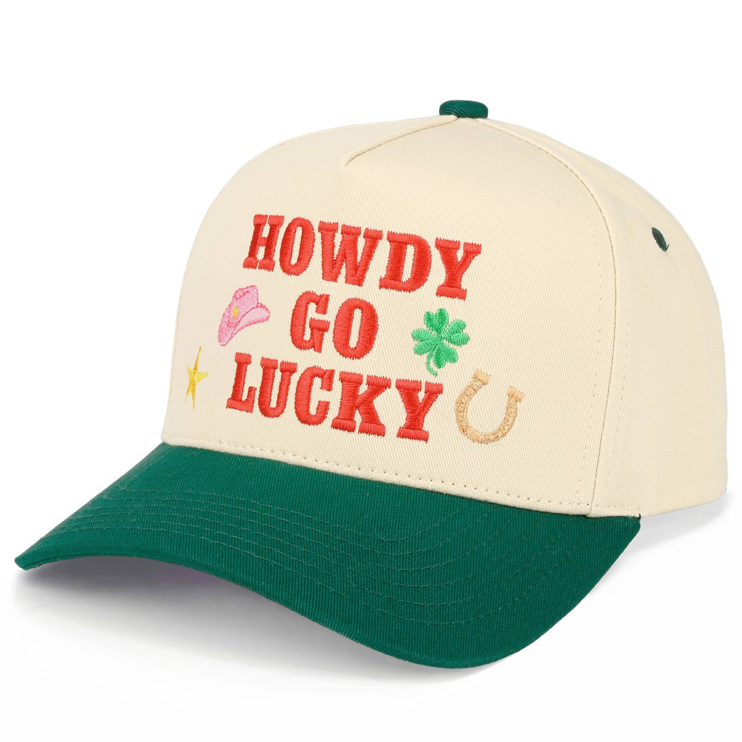 C.C HOWDY GO LUCKY Letter on Two Tone Trucker Hat: Leopard