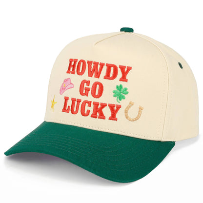 C.C HOWDY GO LUCKY Letter on Two Tone Trucker Hat: Leopard