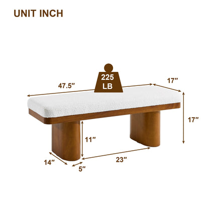 47.5" Wood Bed Bench Ottoman, Teddy Velvet Entryway Bench: Walnut