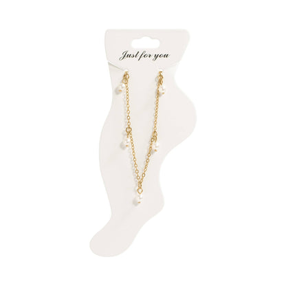 18K Gold PVD Stainless Steel Pearl Charm Anklet : Gold