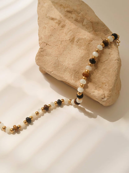 Arrow 18K Gold Non-Tarnish Boho Beaded Necklace: Brown