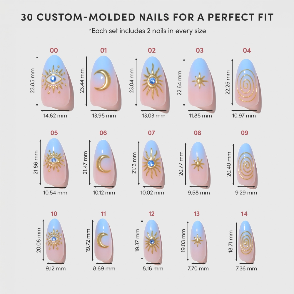 Spirited Sky Press-On Nails | Blue Gold Ombre Medium Oval