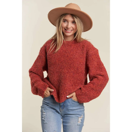 Warm N Cozy Fuzzy Sweater Top - Red