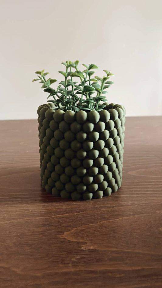 Bubble Texture Orb Planter: Mid-Century Modern Plant Pot: Olive / Medium