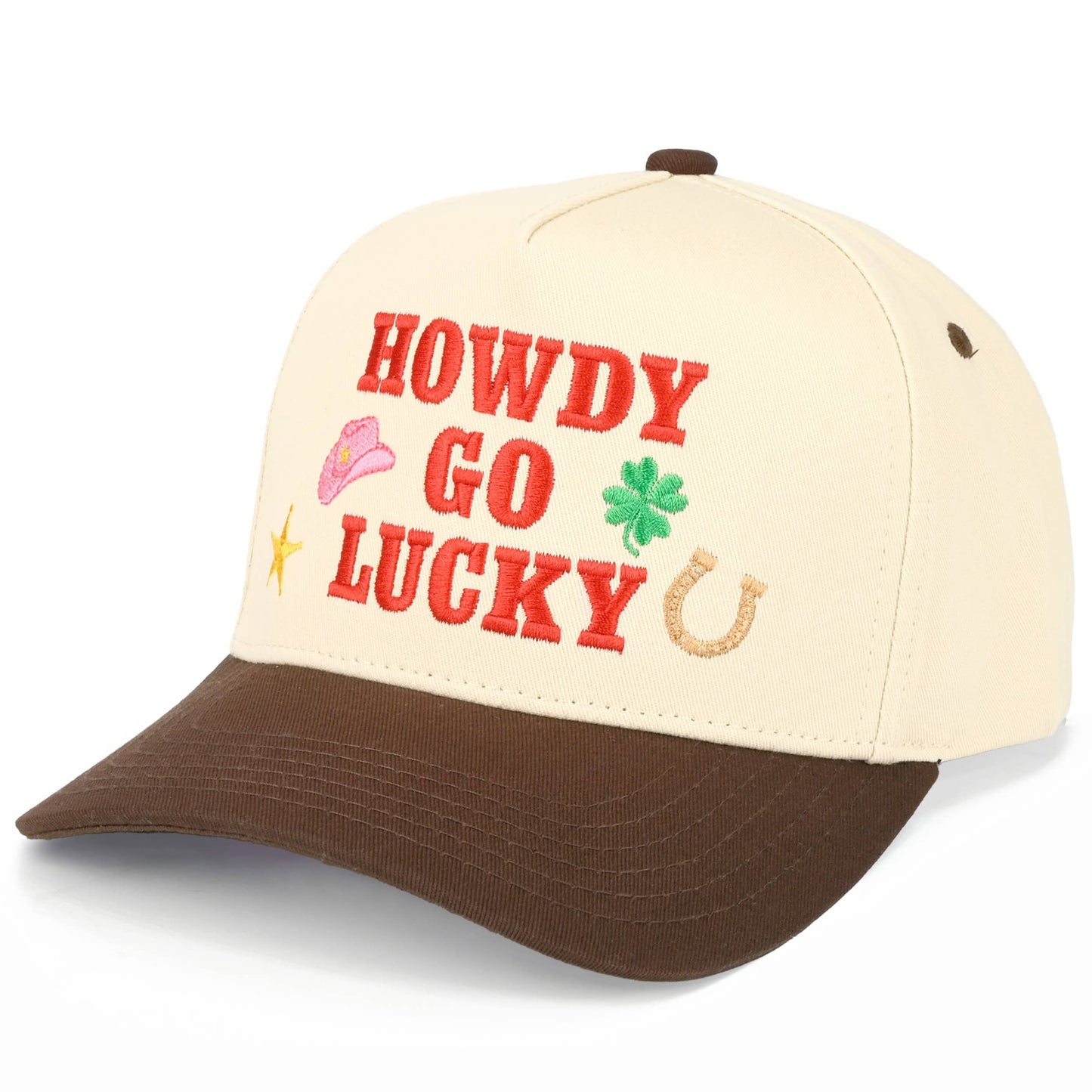C.C HOWDY GO LUCKY Letter on Two Tone Trucker Hat: Leopard