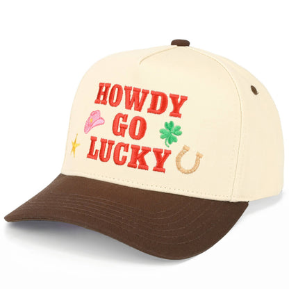 C.C HOWDY GO LUCKY Letter on Two Tone Trucker Hat: Leopard