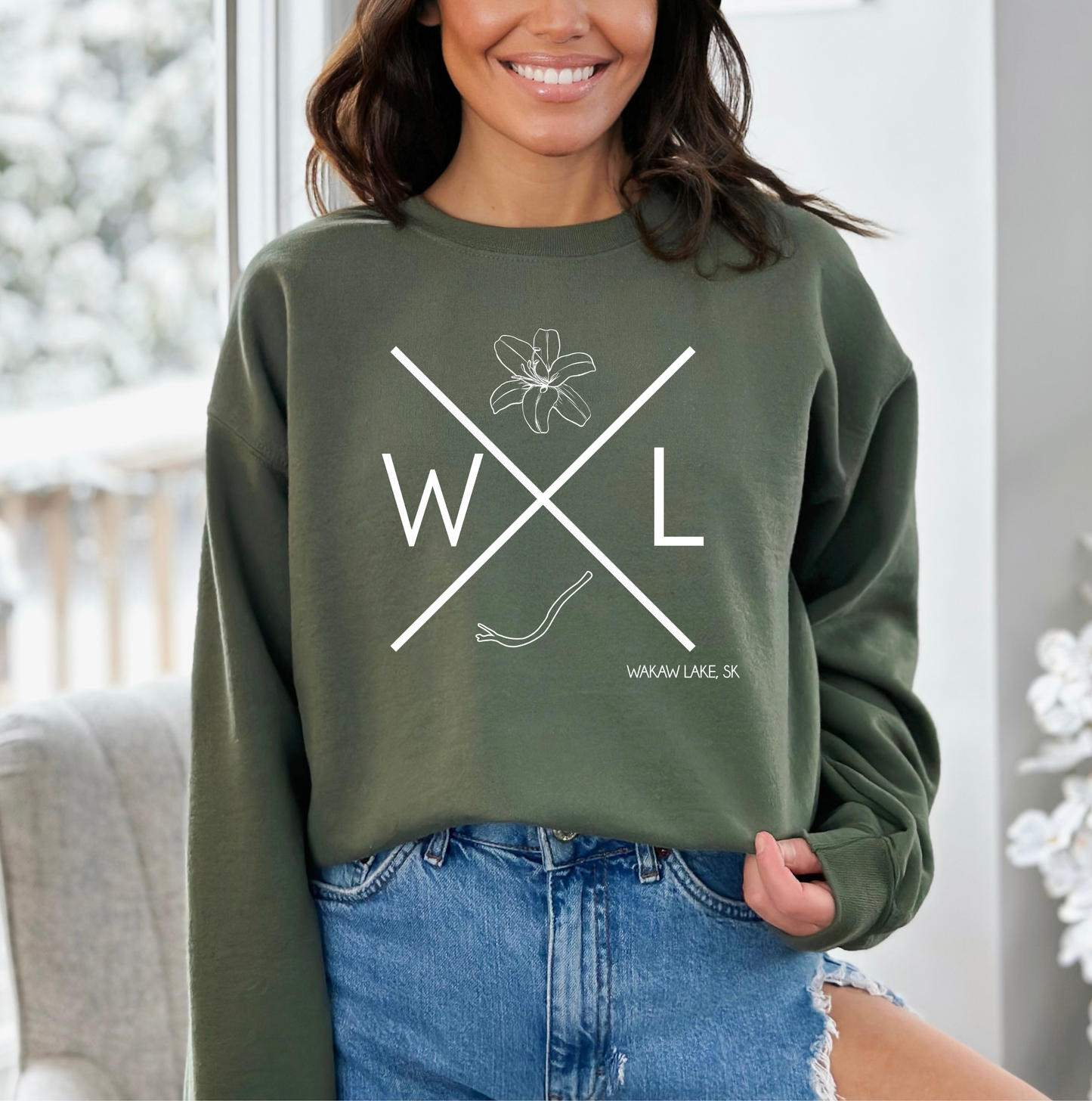 WAKAW LAKE Custom Crewneck - Adult: Dark Heather / Wakaw Lake Word Art / Small