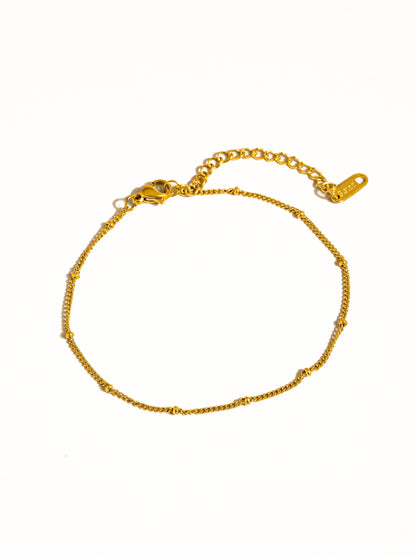 Vivi 18K Gold Non-Tarnish Classic Beaded Chain Anklets: Yellow Gold